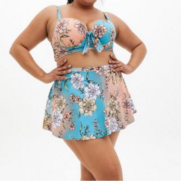 Torrid Swim Torrid Bikini Set High Rise Long Skater Swim Skirt With